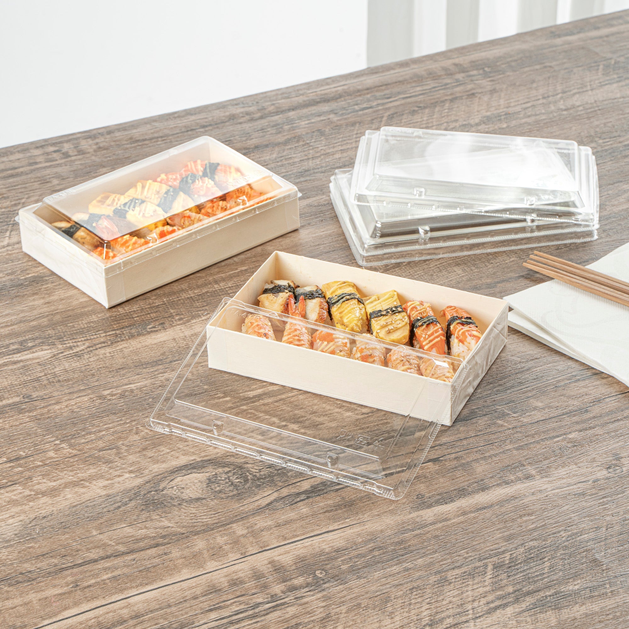 Taipei Rectangle Clear Plastic Lid - Fits 31 oz Bento Box - 100 count box
