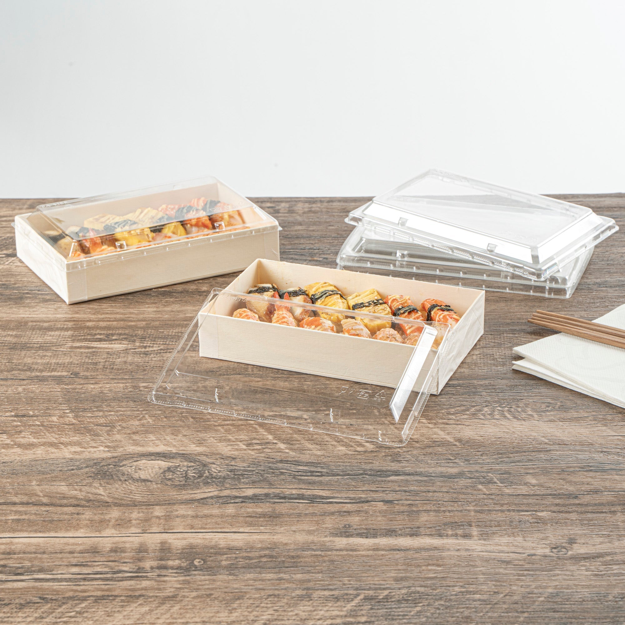 Taipei Rectangle Clear Plastic Lid - Fits 31 oz Bento Box - 100 count box