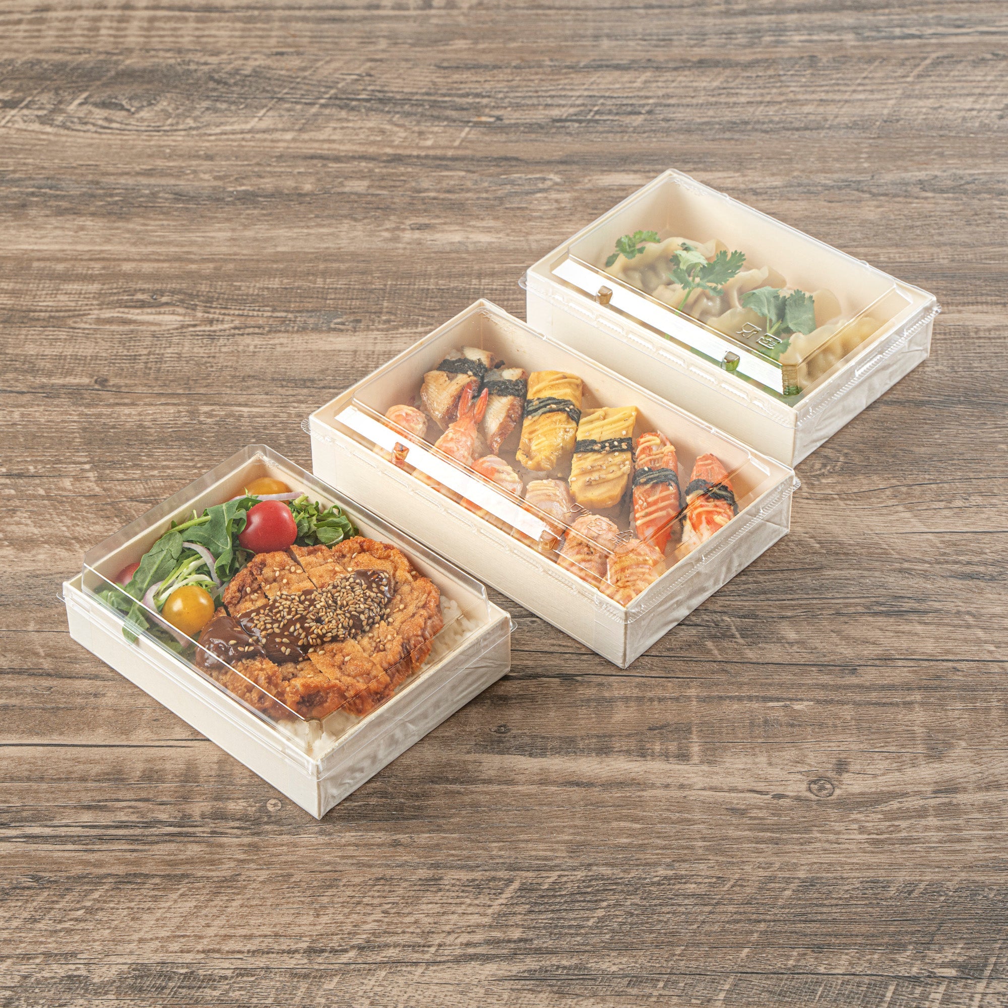 Taipei Rectangle Clear Plastic Lid - Fits 31 oz Bento Box - 100 count box