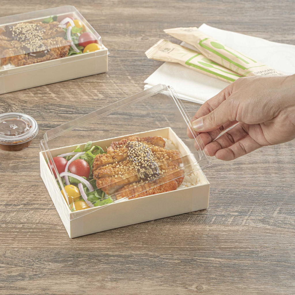 Taipei Rectangle Clear Plastic Lid - Fits 24 oz Bento Box - 10 count box