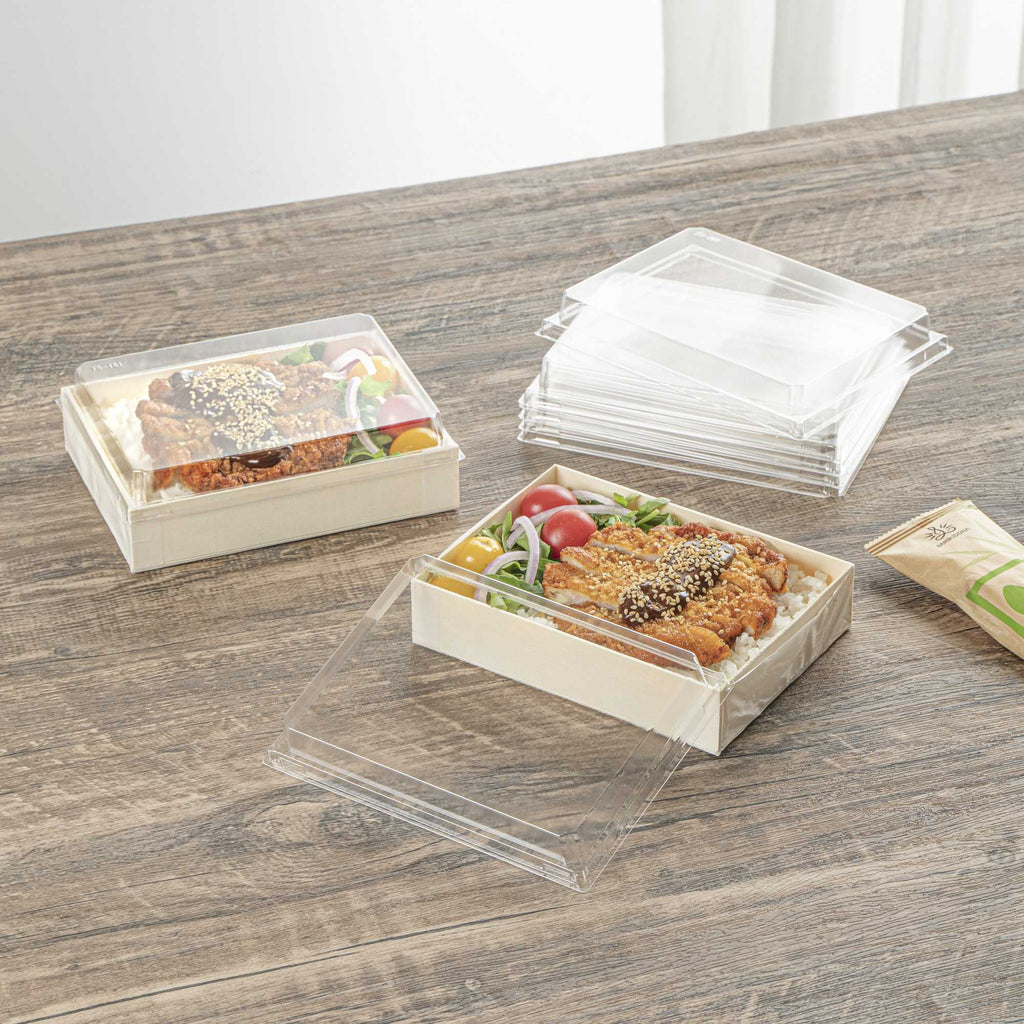 Taipei Rectangle Clear Plastic Lid - Fits 24 oz Bento Box - 10 count box