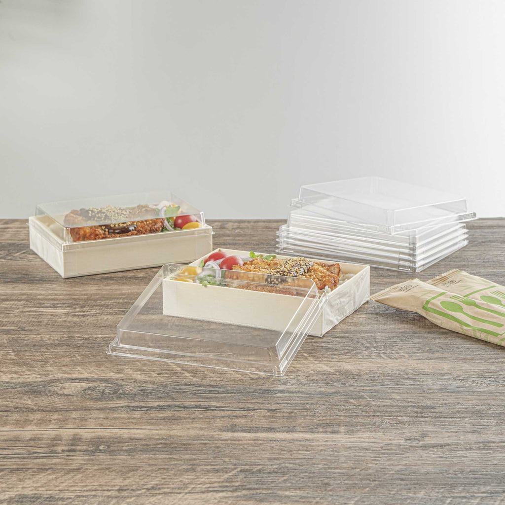 Taipei Rectangle Clear Plastic Lid - Fits 24 oz Bento Box - 10 count box