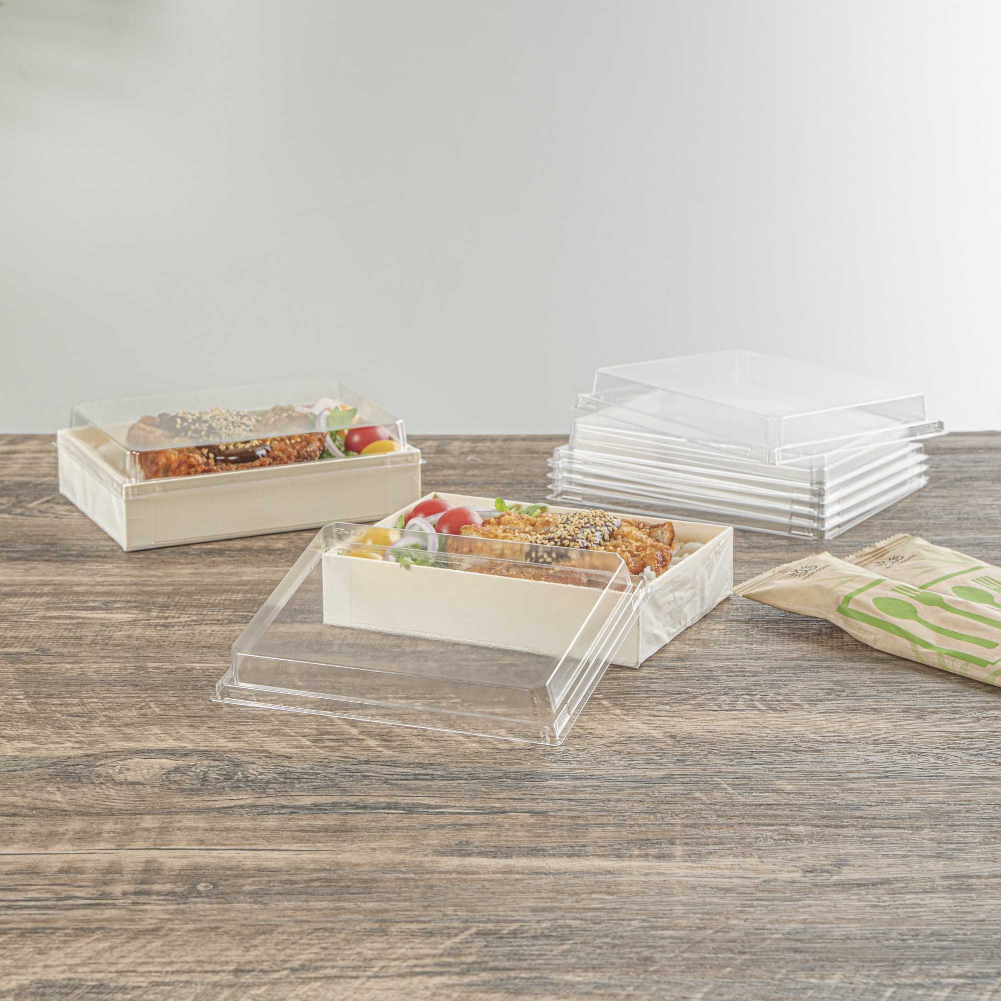 Taipei Rectangle Clear Plastic Lid - Fits 24 oz Bento Box - 10 count box