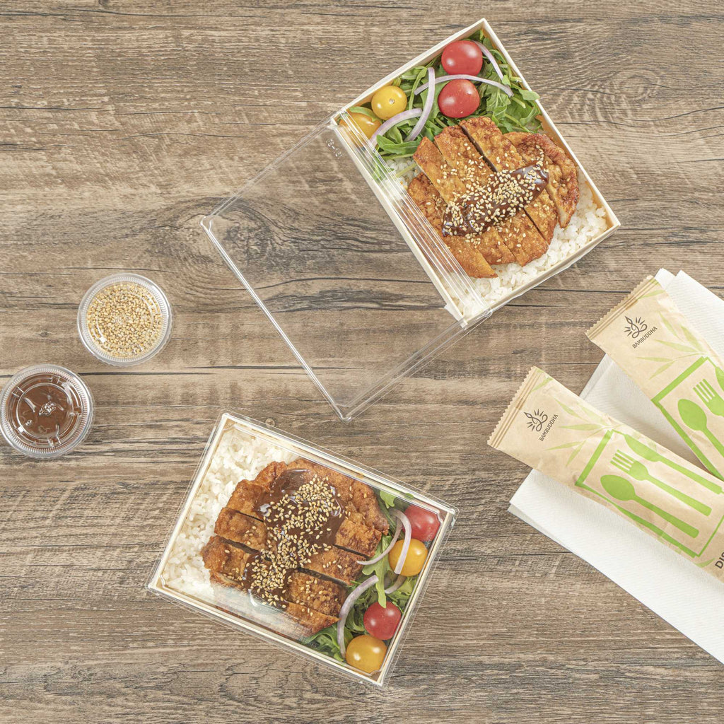 Taipei Rectangle Clear Plastic Lid - Fits 24 oz Bento Box - 10 count box