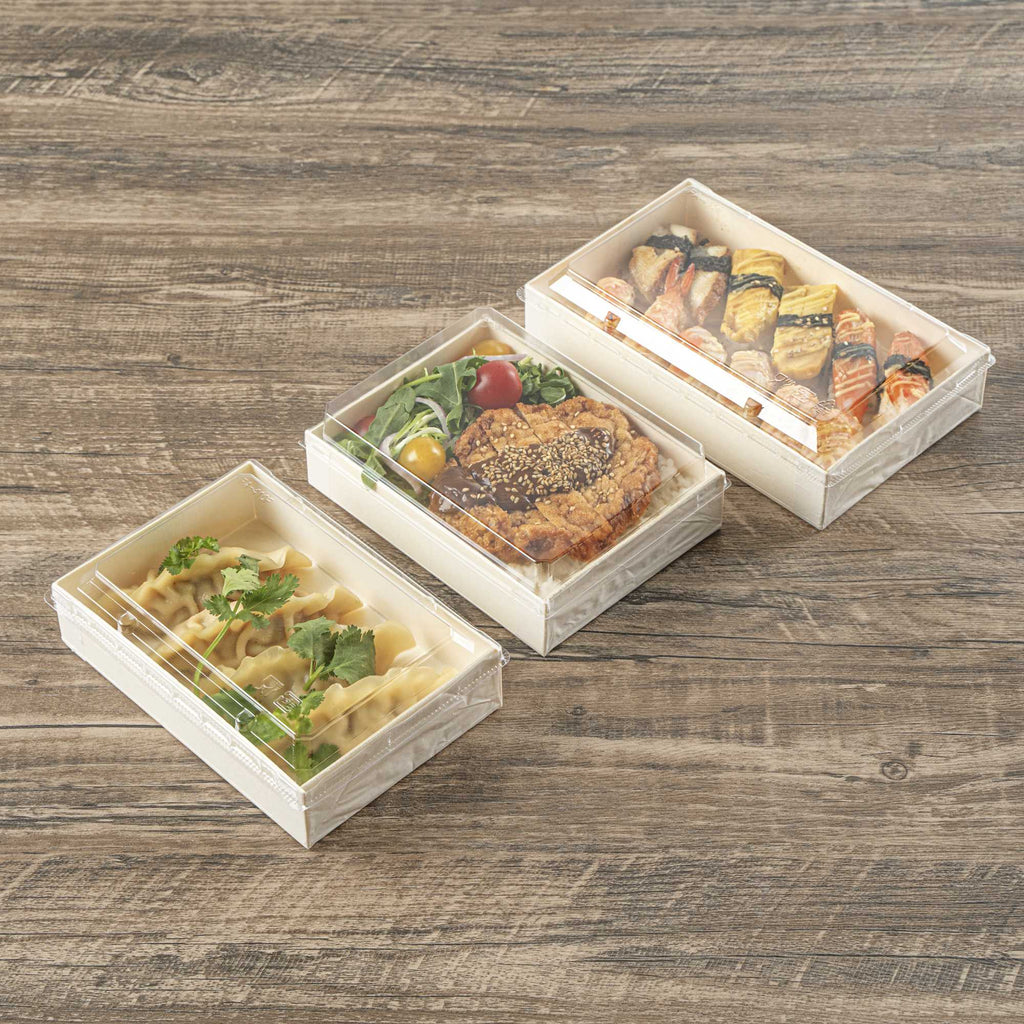 Taipei Rectangle Clear Plastic Lid - Fits 24 oz Bento Box - 10 count box