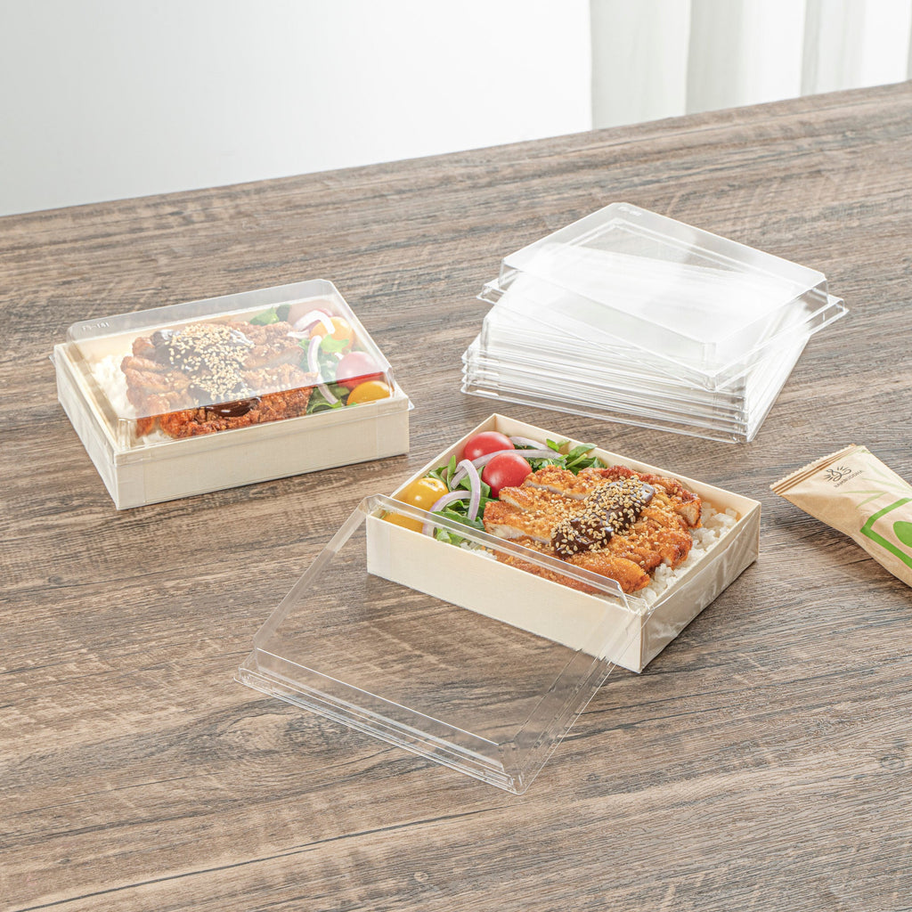 Taipei Rectangle Clear Plastic Lid - Fits 24 oz Bento Box - 100 count box