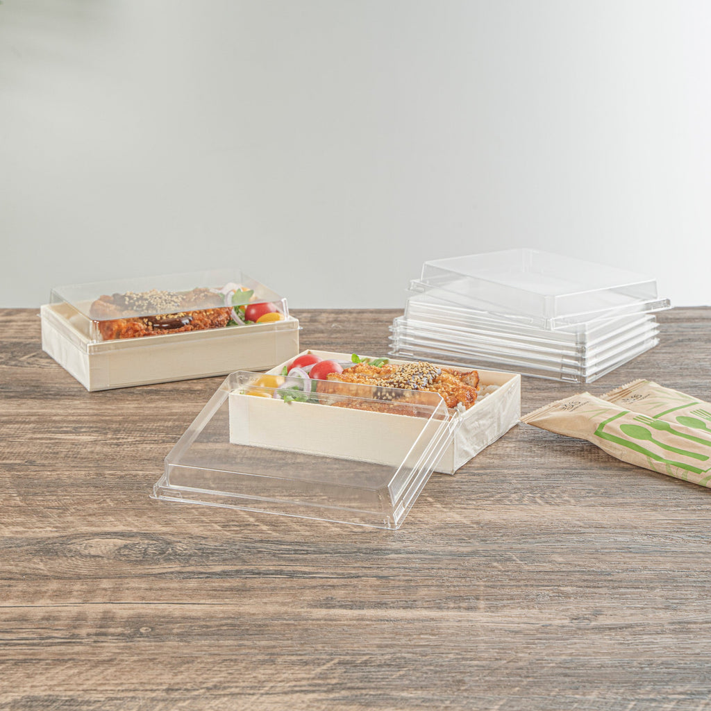 Taipei Rectangle Clear Plastic Lid - Fits 24 oz Bento Box - 100 count box