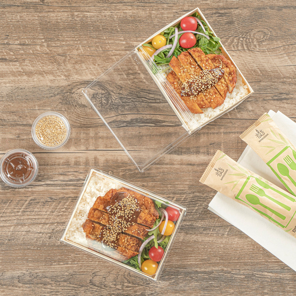 Taipei Rectangle Clear Plastic Lid - Fits 24 oz Bento Box - 100 count box