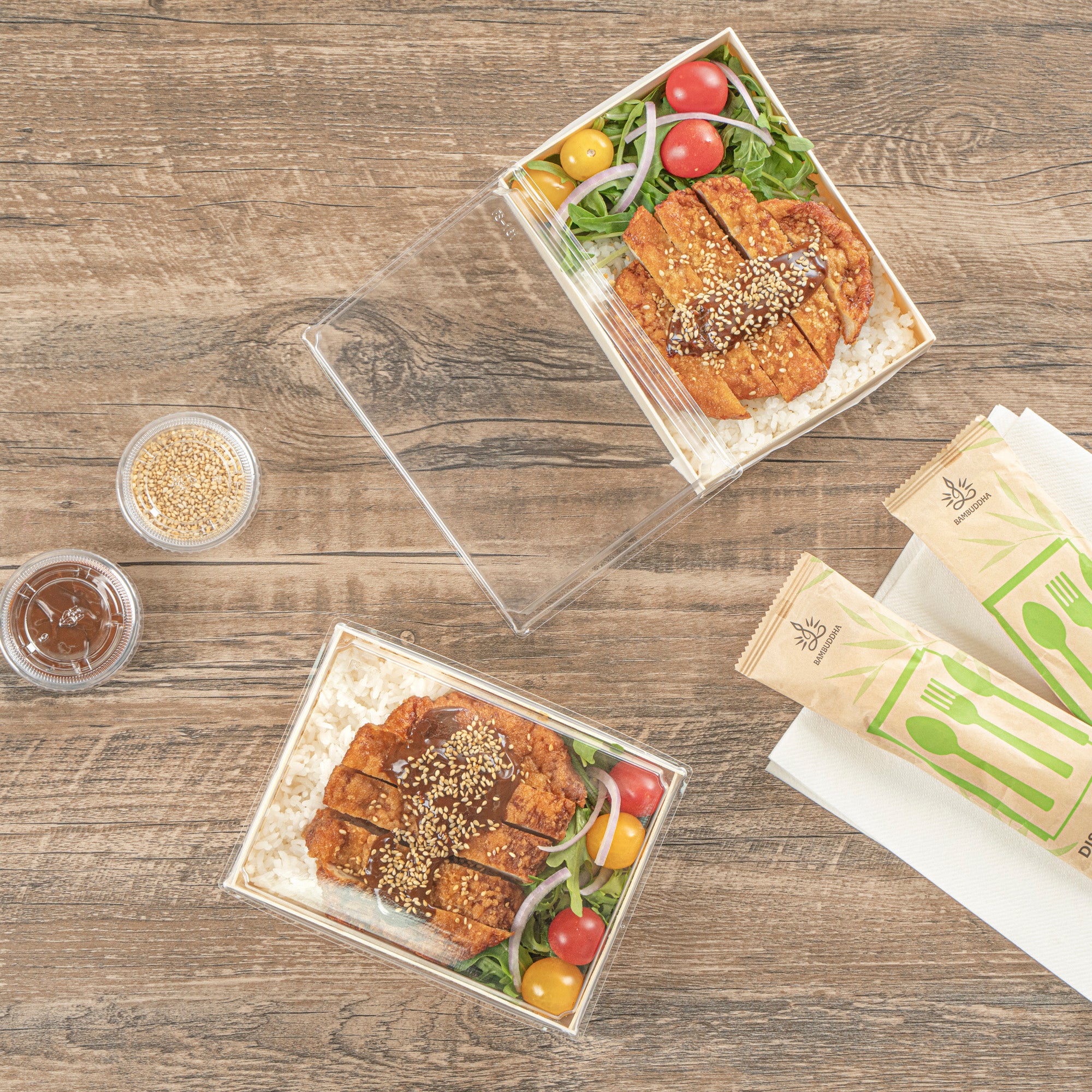 Taipei Rectangle Clear Plastic Lid - Fits 24 oz Bento Box - 100 count box