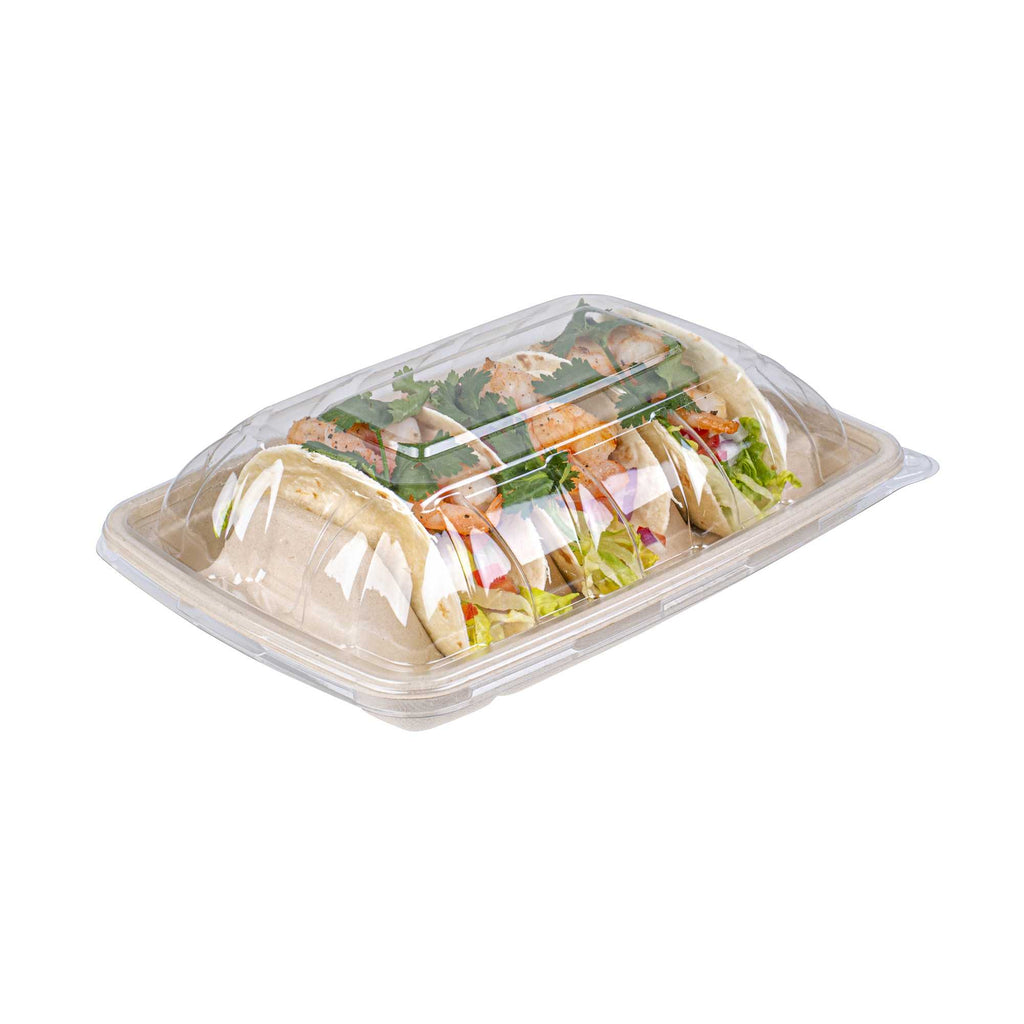 Pulp Safe Clear Plastic Dome Lid - Fits 3-Divider Taco Holder Tray - 100 count box