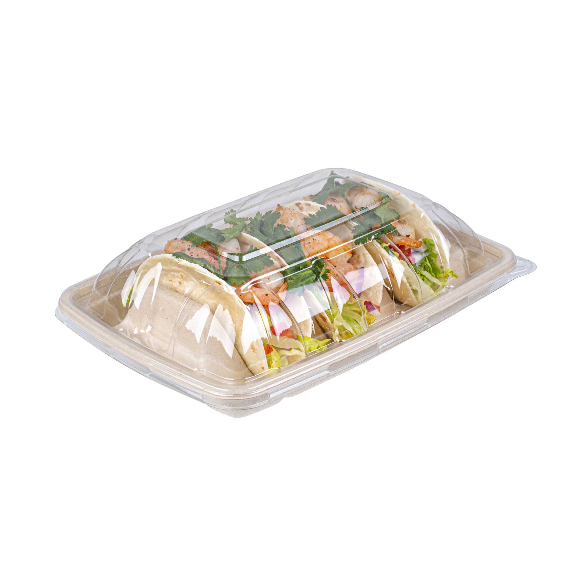 Pulp Safe Clear Plastic Dome Lid - Fits 3-Divider Taco Holder Tray - 100 count box
