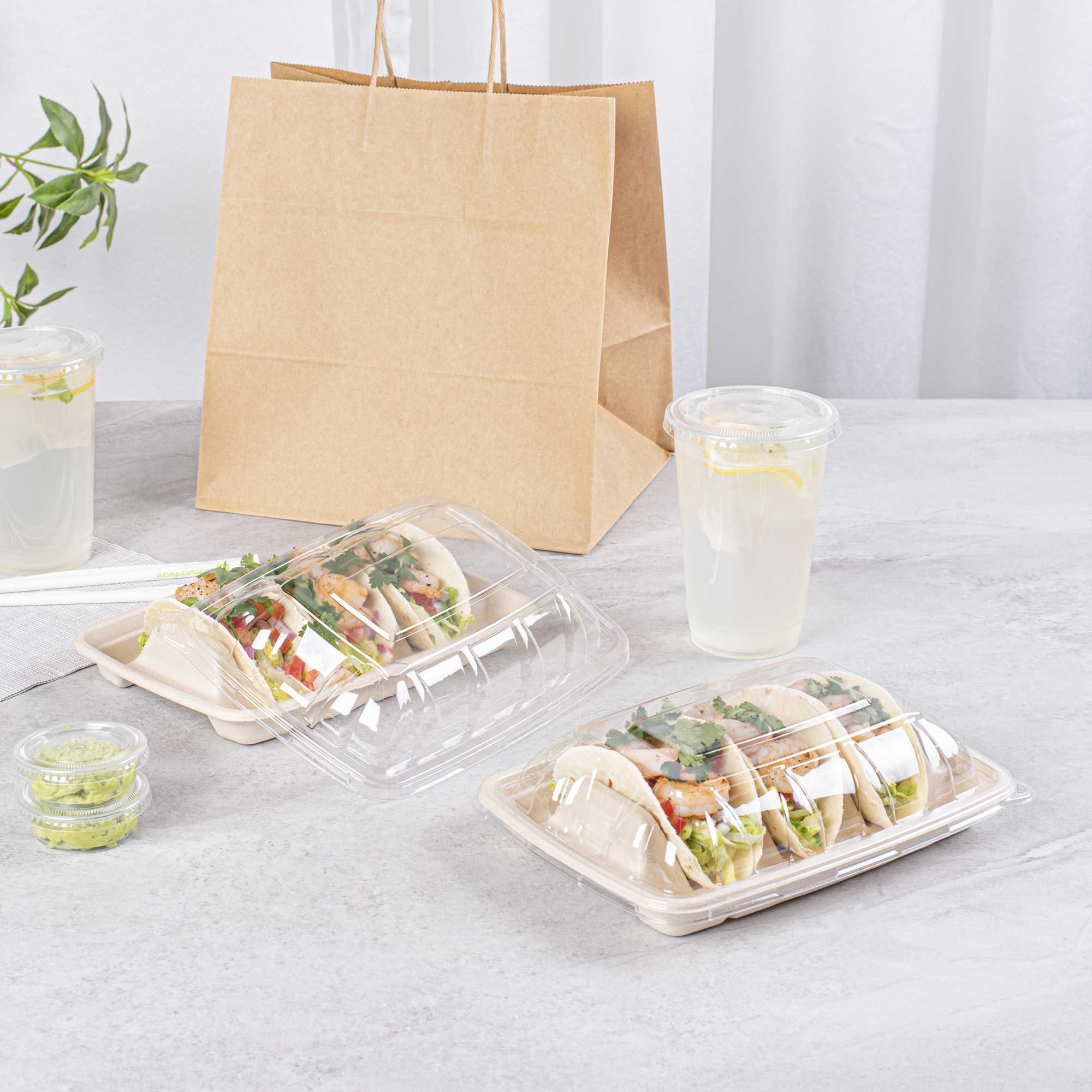 Pulp Safe Clear Plastic Dome Lid - Fits 3-Divider Taco Holder Tray - 50 count box