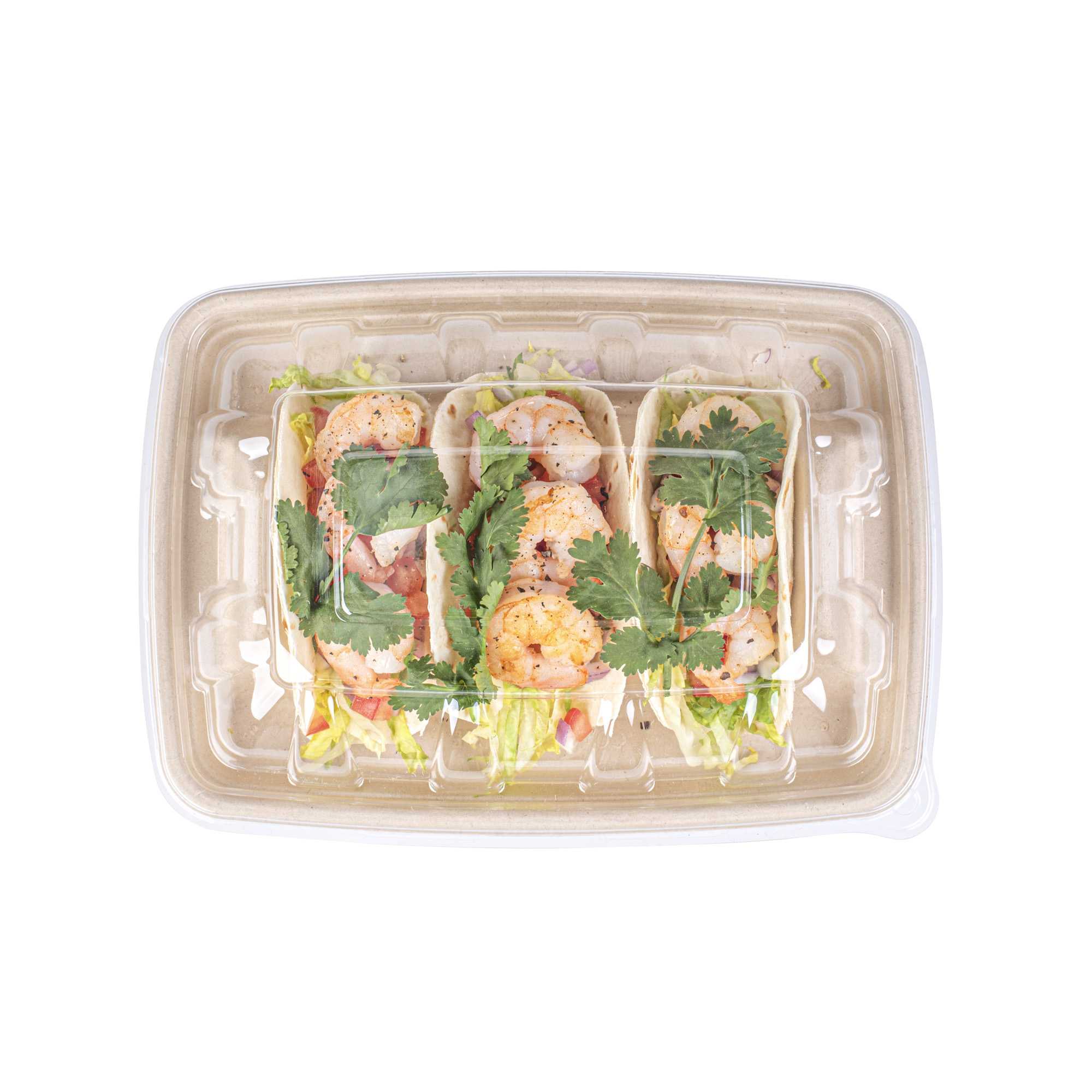 Pulp Safe Clear Plastic Dome Lid - Fits 3-Divider Taco Holder Tray - 50 count box