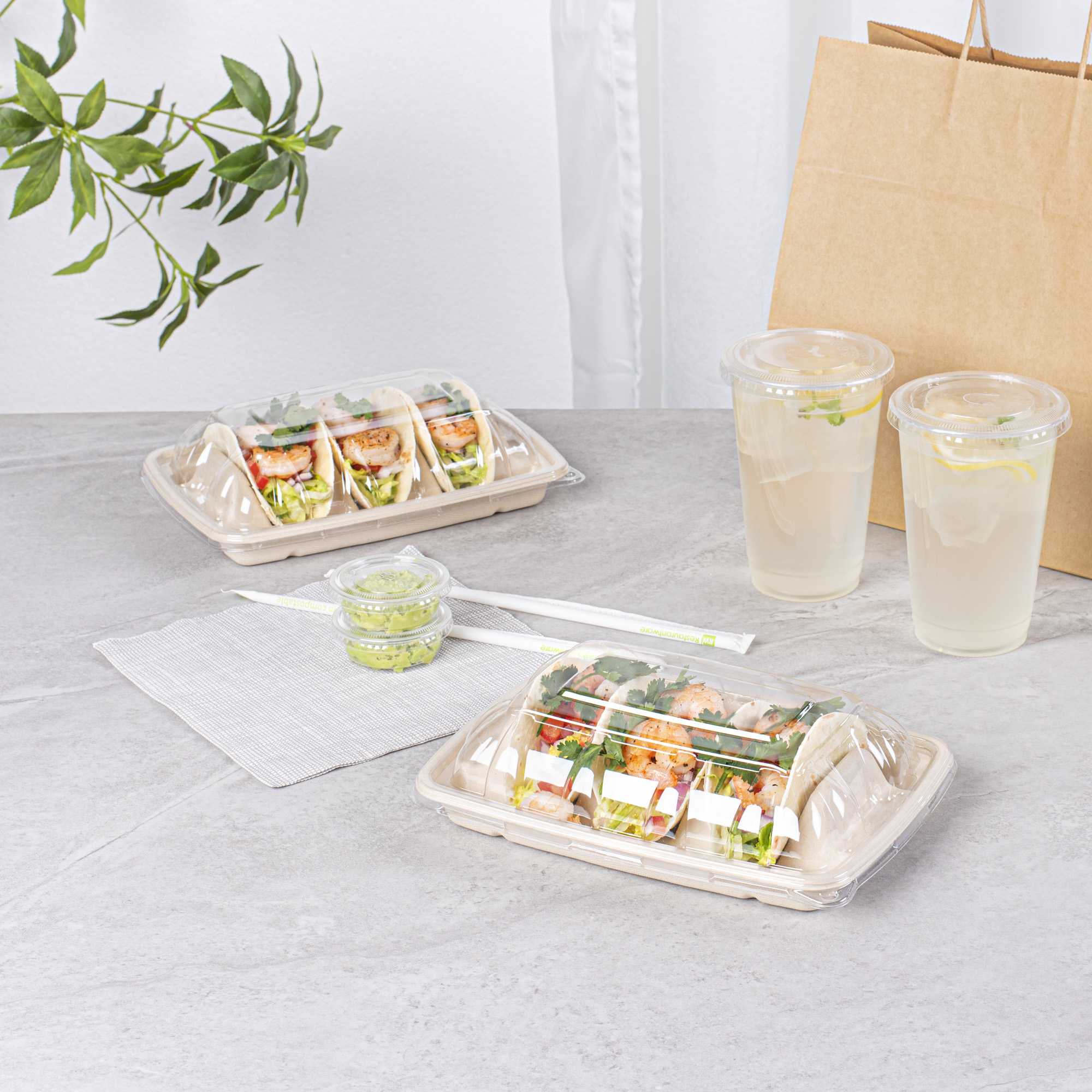 Pulp Safe Clear Plastic Dome Lid - Fits 3-Divider Taco Holder Tray - 50 count box