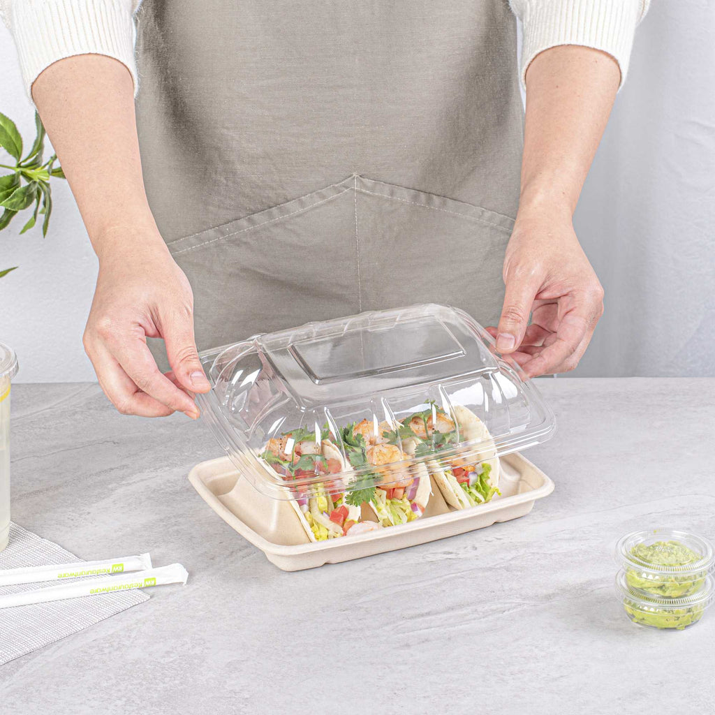 Pulp Safe Clear Plastic Dome Lid - Fits 3-Divider Taco Holder Tray - 50 count box