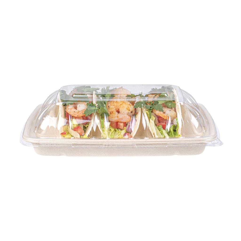 Pulp Safe Clear Plastic Dome Lid - Fits 3-Divider Taco Holder Tray - 100 count box