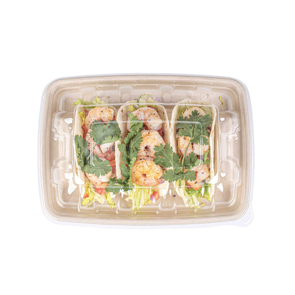 Pulp Safe Clear Plastic Dome Lid - Fits 3-Divider Taco Holder Tray - 100 count box