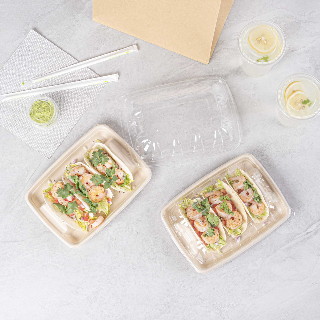 Pulp Safe Clear Plastic Dome Lid - Fits 3-Divider Taco Holder Tray - 100 count box