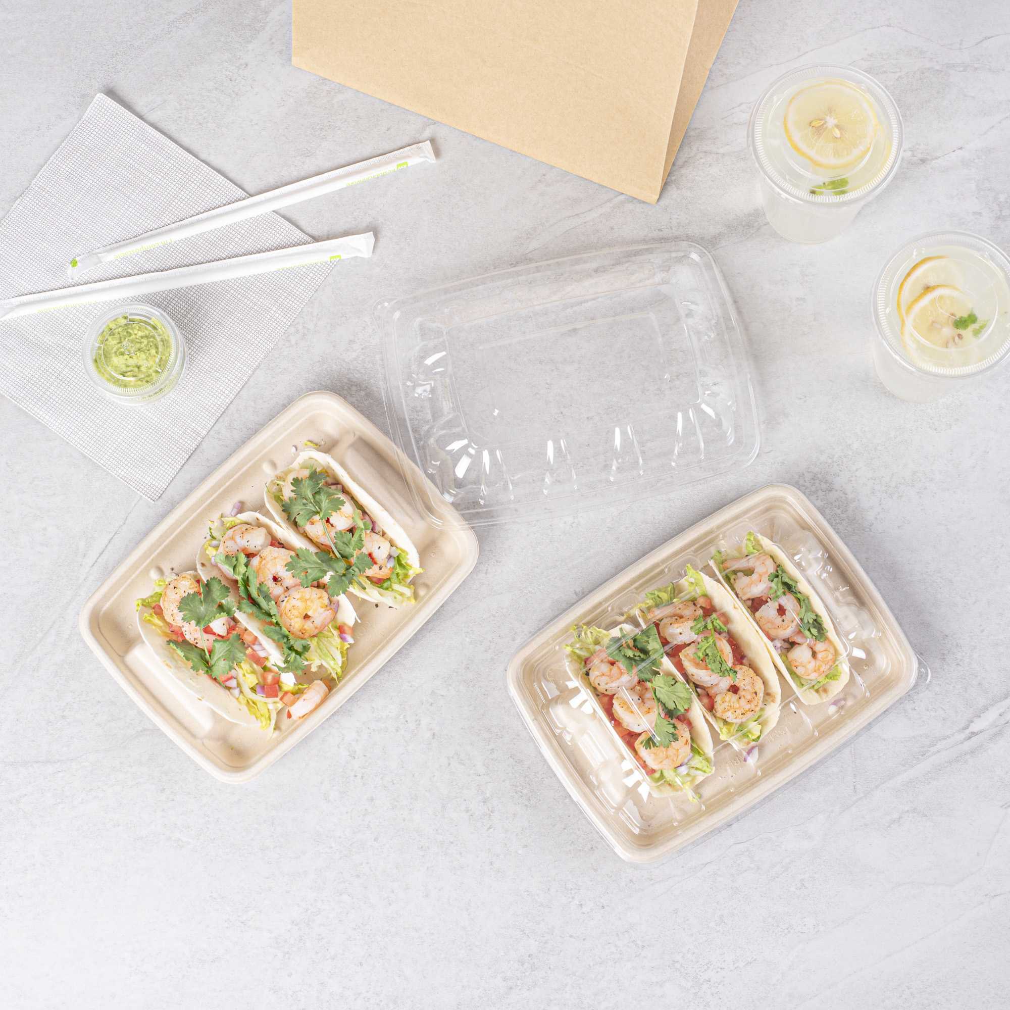Pulp Safe Clear Plastic Dome Lid - Fits 3-Divider Taco Holder Tray - 100 count box