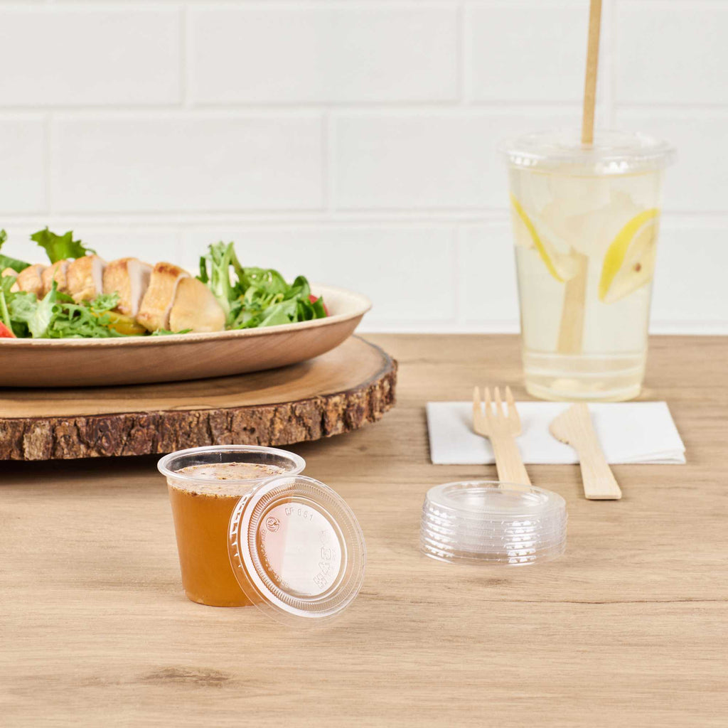 Basic Nature Clear PLA Plastic Lid - Fits 2 / 3 oz Portion Cup, Compostable - 100 count box