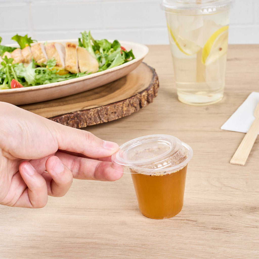 Basic Nature Clear PLA Plastic Lid - Fits 2 / 3 oz Portion Cup, Compostable - 100 count box