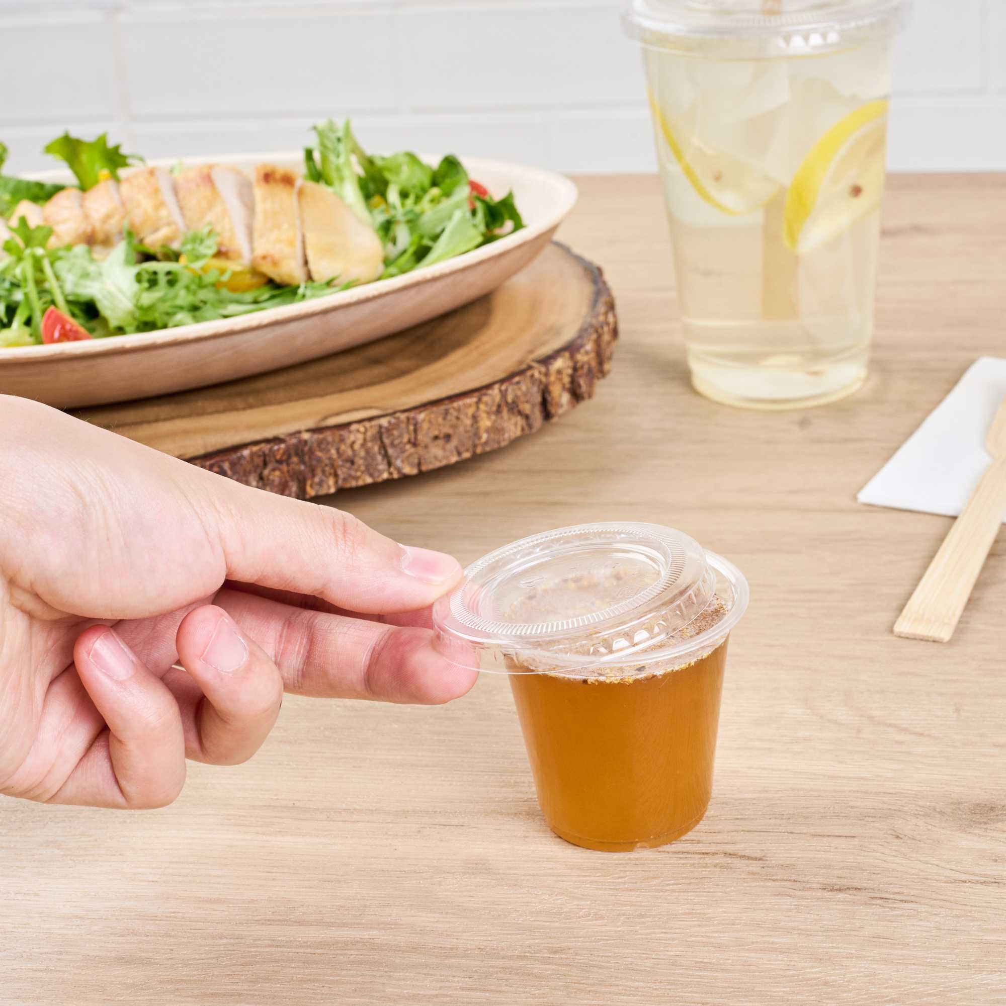 Basic Nature Clear PLA Plastic Lid - Fits 2 / 3 oz Portion Cup, Compostable - 100 count box