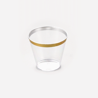Chef 101 5 oz Clear Plastic Tumbler - with Gold Rim - 2 3/4" x 2 3/4" x 2 1/4" - 20 count box