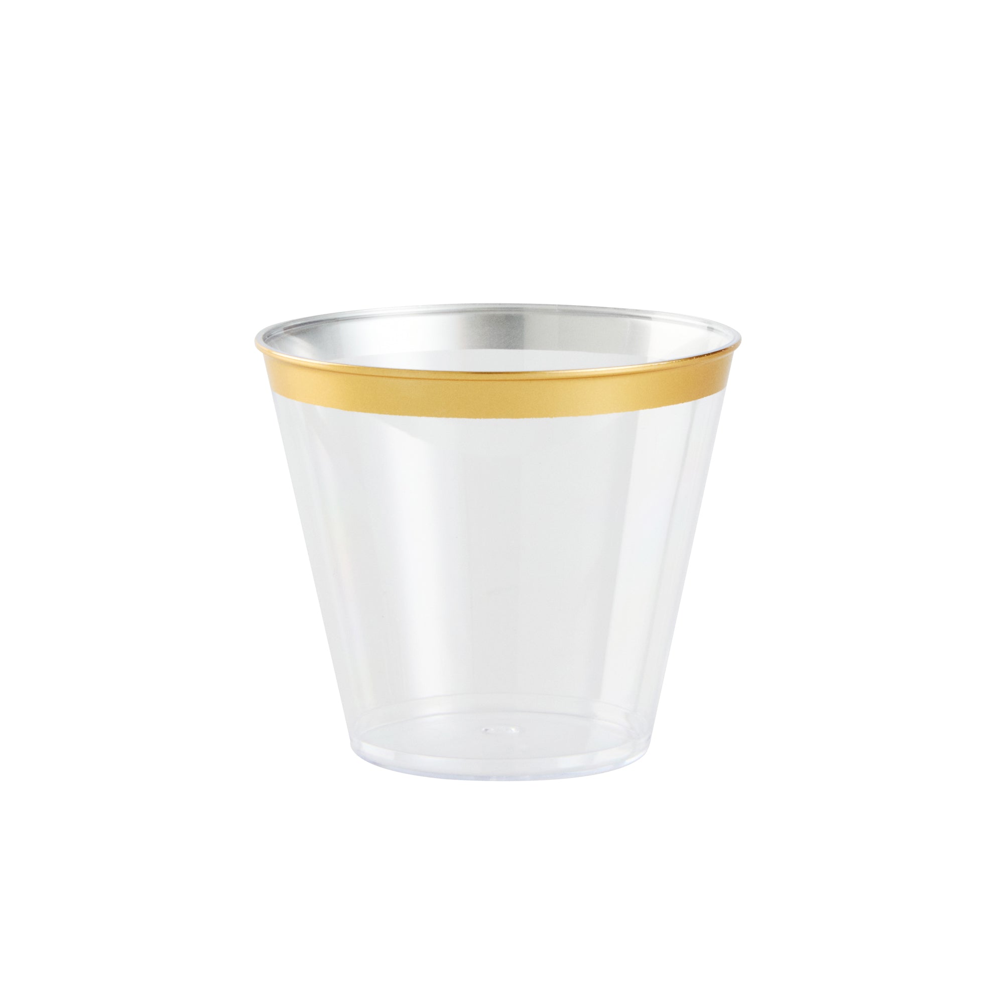 Chef 101 5 oz Clear Plastic Tumbler - with Gold Rim - 2 3/4" x 2 3/4" x 2 1/4" - 20 count box