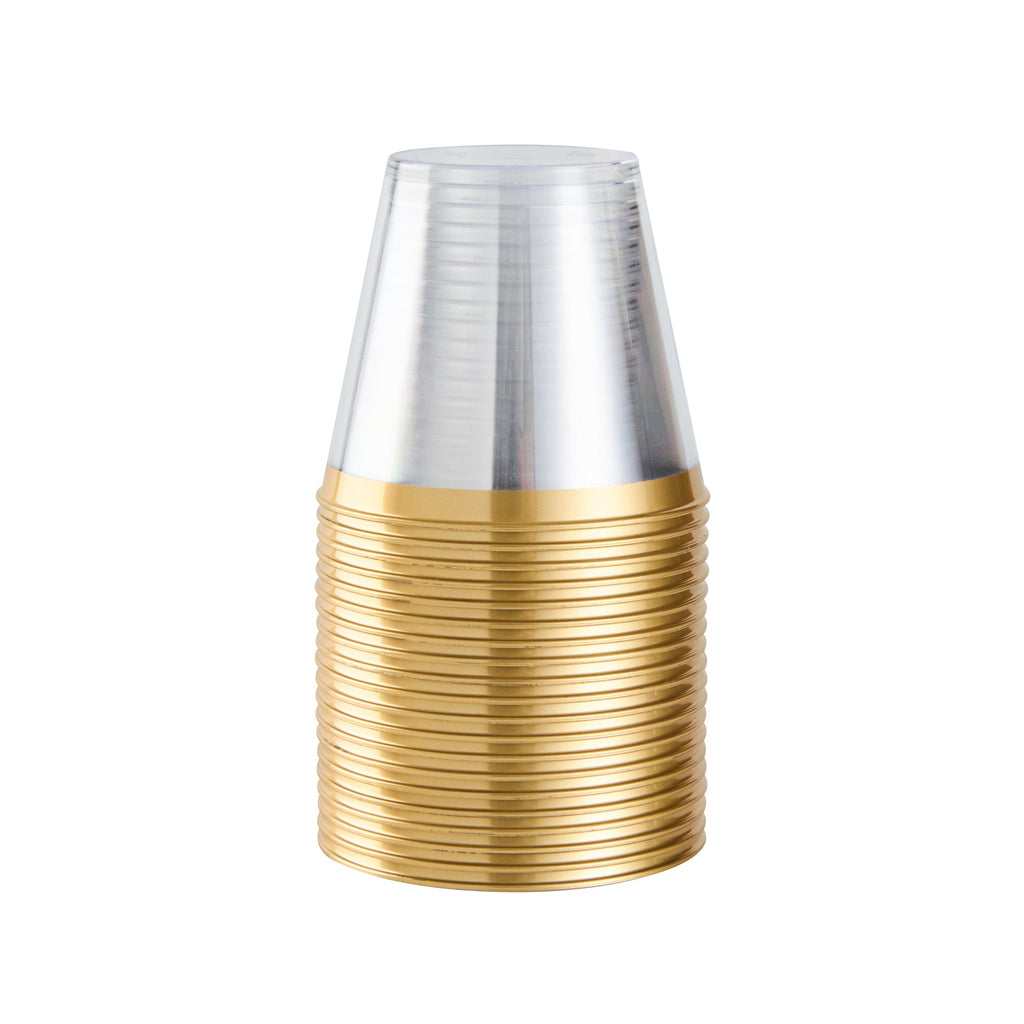 Chef 101 5 oz Clear Plastic Tumbler - with Gold Rim - 2 3/4" x 2 3/4" x 2 1/4" - 20 count box