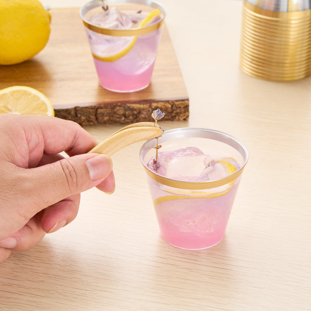 Chef 101 5 oz Clear Plastic Tumbler - with Gold Rim - 2 3/4" x 2 3/4" x 2 1/4" - 20 count box