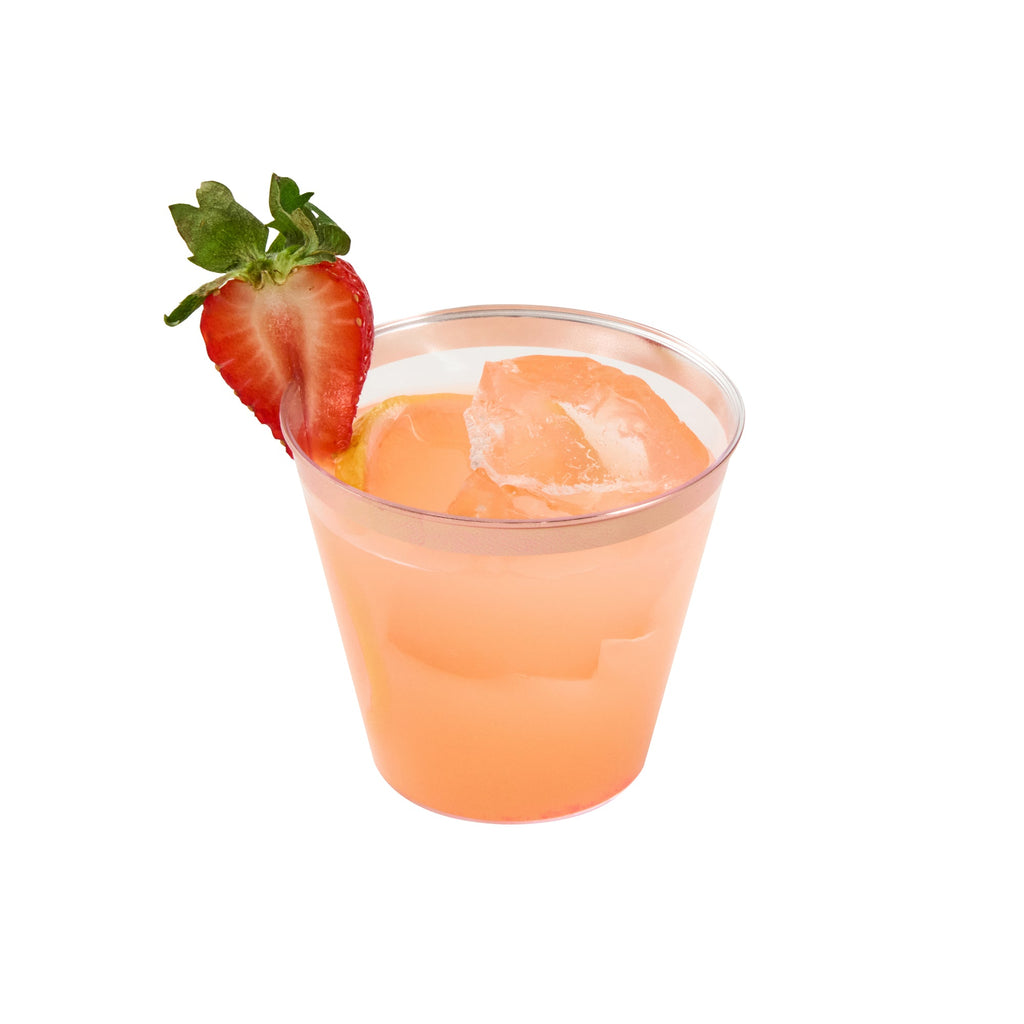 Chef 101 5 oz Clear Plastic Tumbler - with Rose Gold Rim - 2 3/4" x 2 3/4" x 2 1/4" - 20 count box