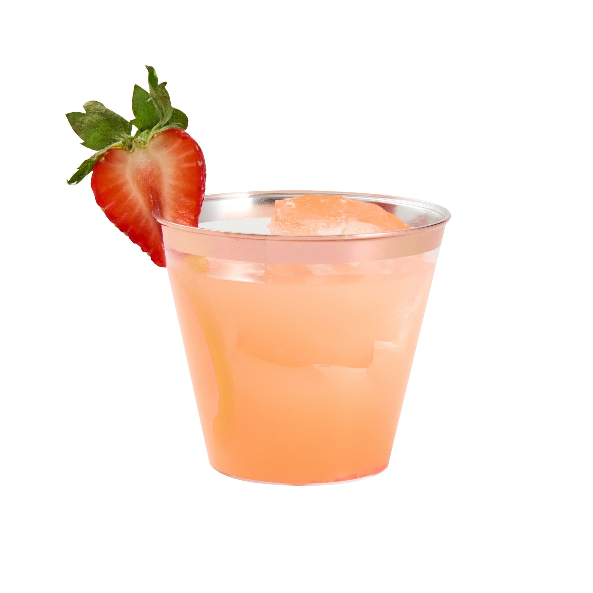 Chef 101 5 oz Clear Plastic Tumbler - with Rose Gold Rim - 2 3/4" x 2 3/4" x 2 1/4" - 20 count box