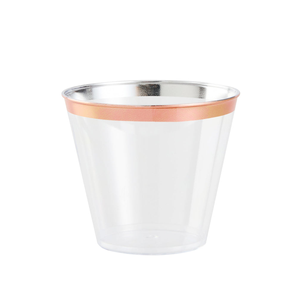 Chef 101 5 oz Clear Plastic Tumbler - with Rose Gold Rim - 2 3/4" x 2 3/4" x 2 1/4" - 20 count box