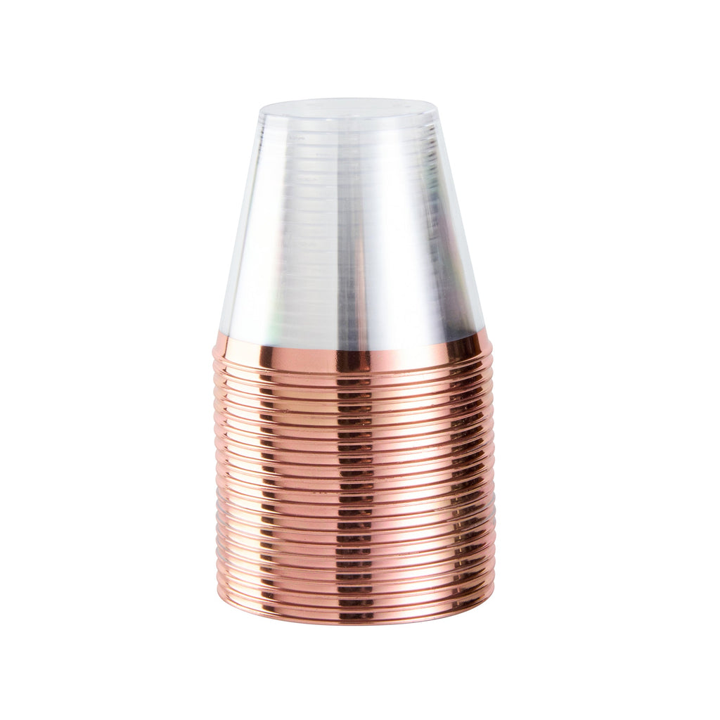 Chef 101 5 oz Clear Plastic Tumbler - with Rose Gold Rim - 2 3/4" x 2 3/4" x 2 1/4" - 20 count box