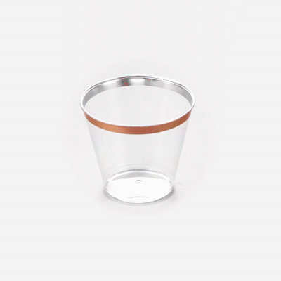 Chef 101 5 oz Clear Plastic Tumbler - with Rose Gold Rim - 2 3/4" x 2 3/4" x 2 1/4" - 500 count box