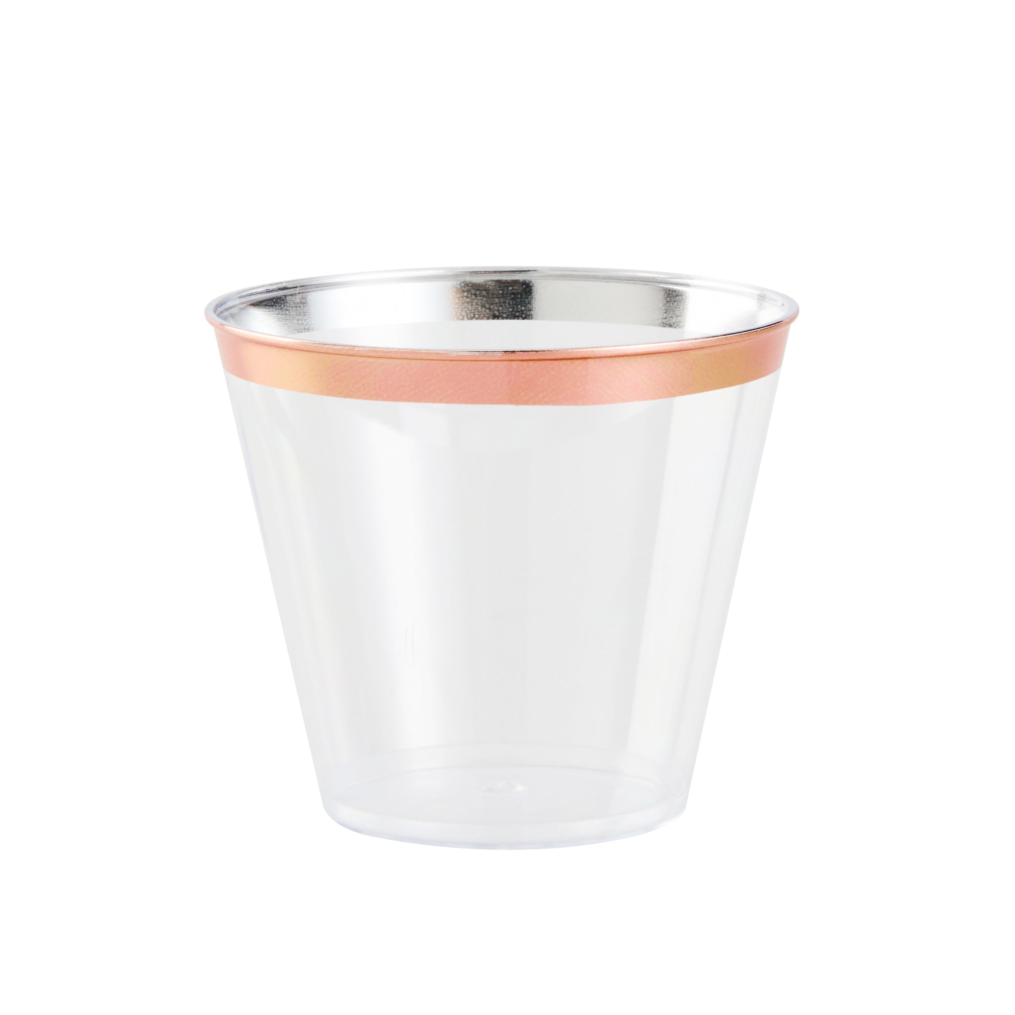 Chef 101 5 oz Clear Plastic Tumbler - with Rose Gold Rim - 2 3/4" x 2 3/4" x 2 1/4" - 500 count box