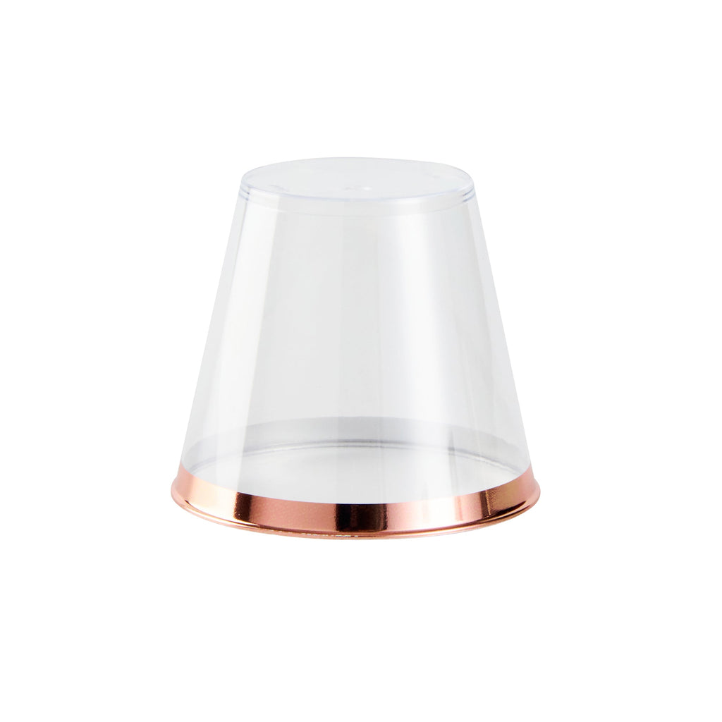 Chef 101 5 oz Clear Plastic Tumbler - with Rose Gold Rim - 2 3/4" x 2 3/4" x 2 1/4" - 500 count box