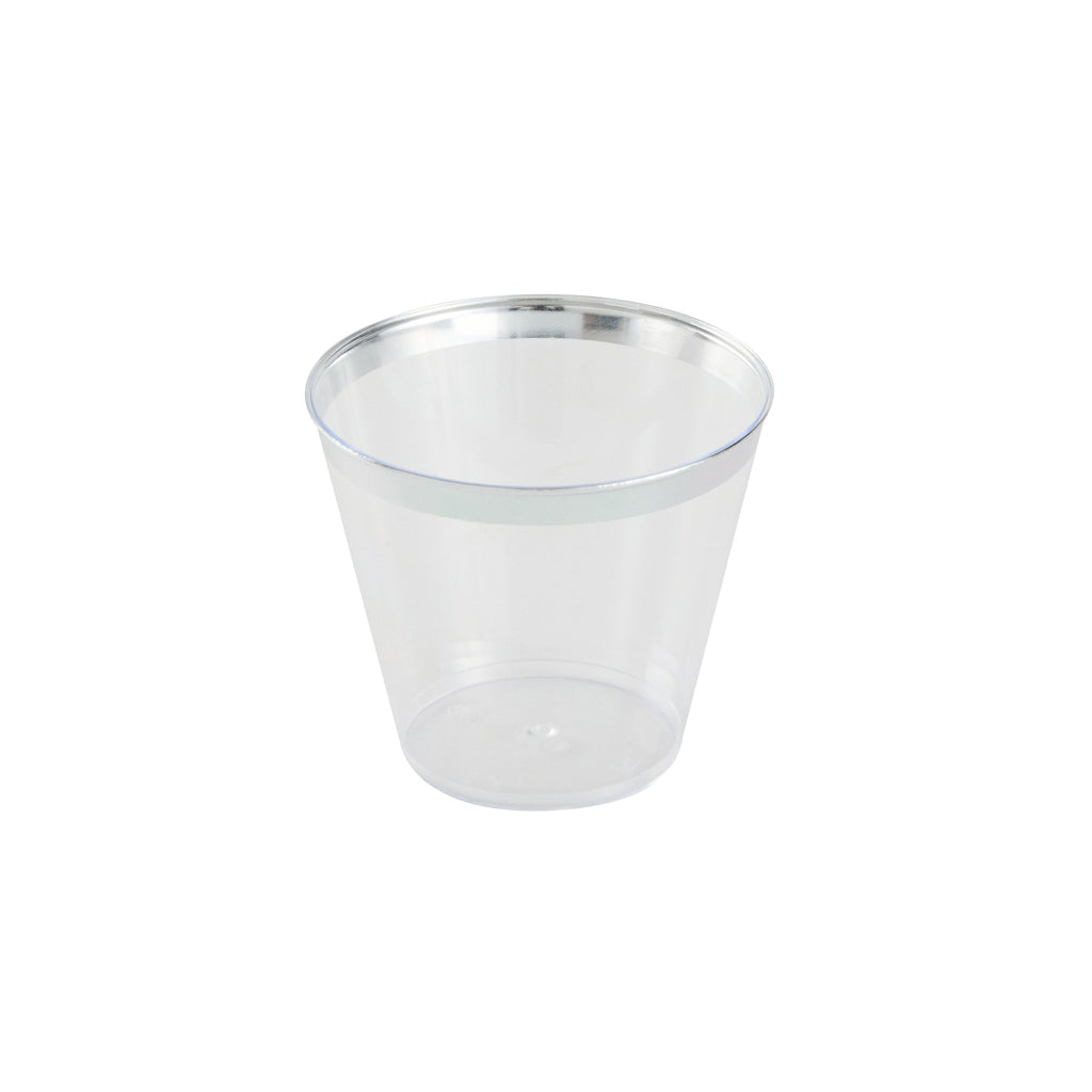Chef 101 5 oz Clear Plastic Tumbler - with Silver Rim - 2 3/4" x 2 3/4" x 2 1/4" - 500 count box