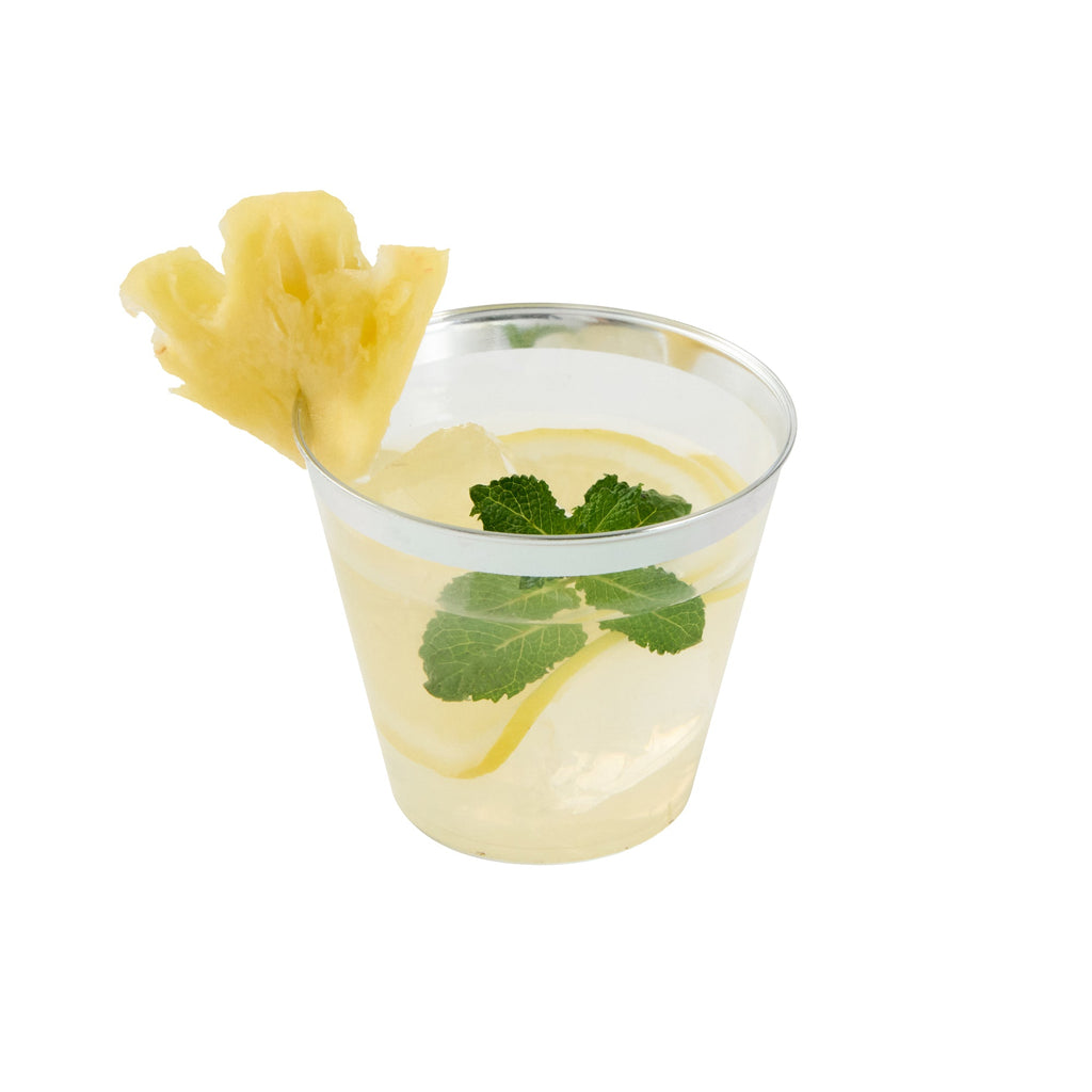 Chef 101 5 oz Clear Plastic Tumbler - with Silver Rim - 2 3/4" x 2 3/4" x 2 1/4" - 500 count box