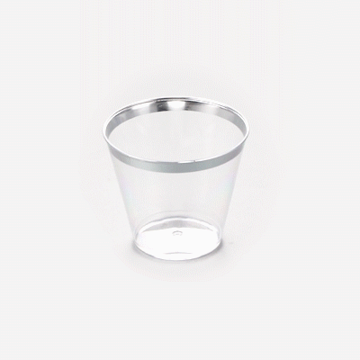 Chef 101 5 oz Clear Plastic Tumbler - with Silver Rim - 2 3/4" x 2 3/4" x 2 1/4" - 500 count box