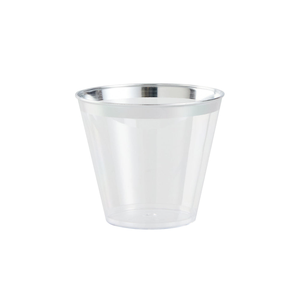 Chef 101 5 oz Clear Plastic Tumbler - with Silver Rim - 2 3/4" x 2 3/4" x 2 1/4" - 500 count box