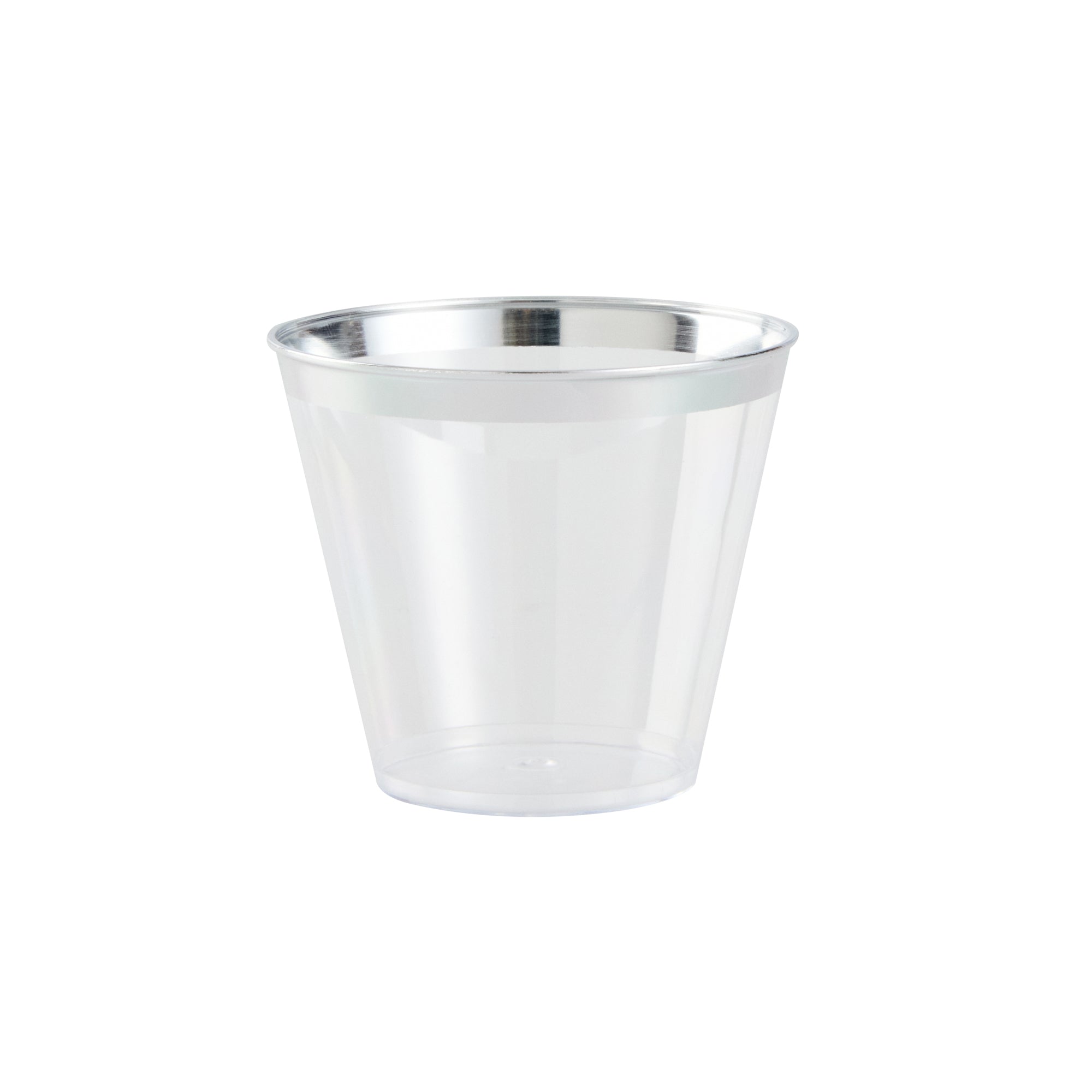 Chef 101 5 oz Clear Plastic Tumbler - with Silver Rim - 2 3/4" x 2 3/4" x 2 1/4" - 500 count box