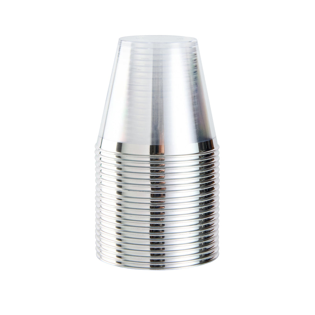 Chef 101 5 oz Clear Plastic Tumbler - with Silver Rim - 2 3/4" x 2 3/4" x 2 1/4" - 500 count box