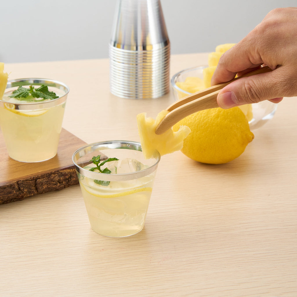 Chef 101 5 oz Clear Plastic Tumbler - with Silver Rim - 2 3/4" x 2 3/4" x 2 1/4" - 500 count box