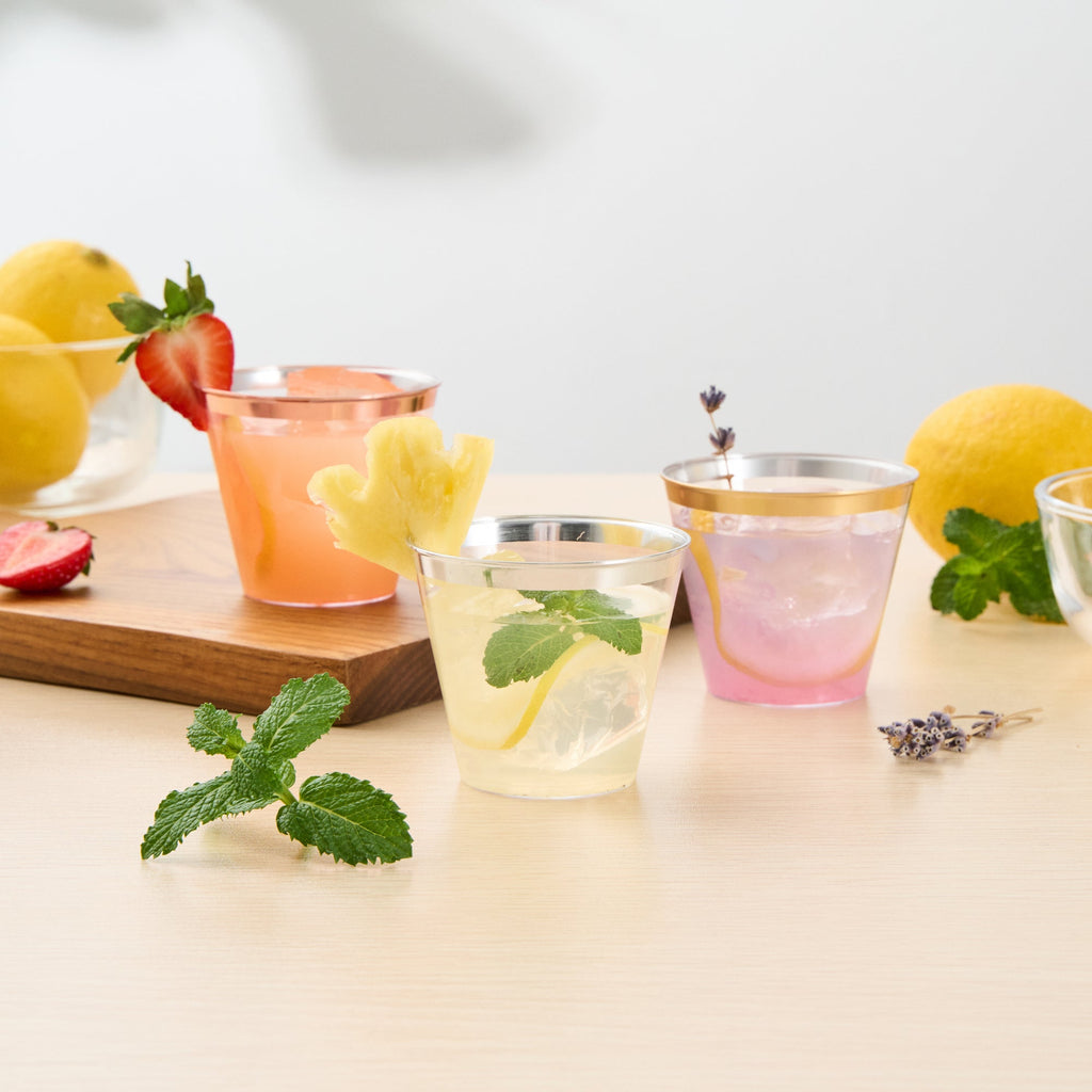 Chef 101 5 oz Clear Plastic Tumbler - with Silver Rim - 2 3/4" x 2 3/4" x 2 1/4" - 500 count box