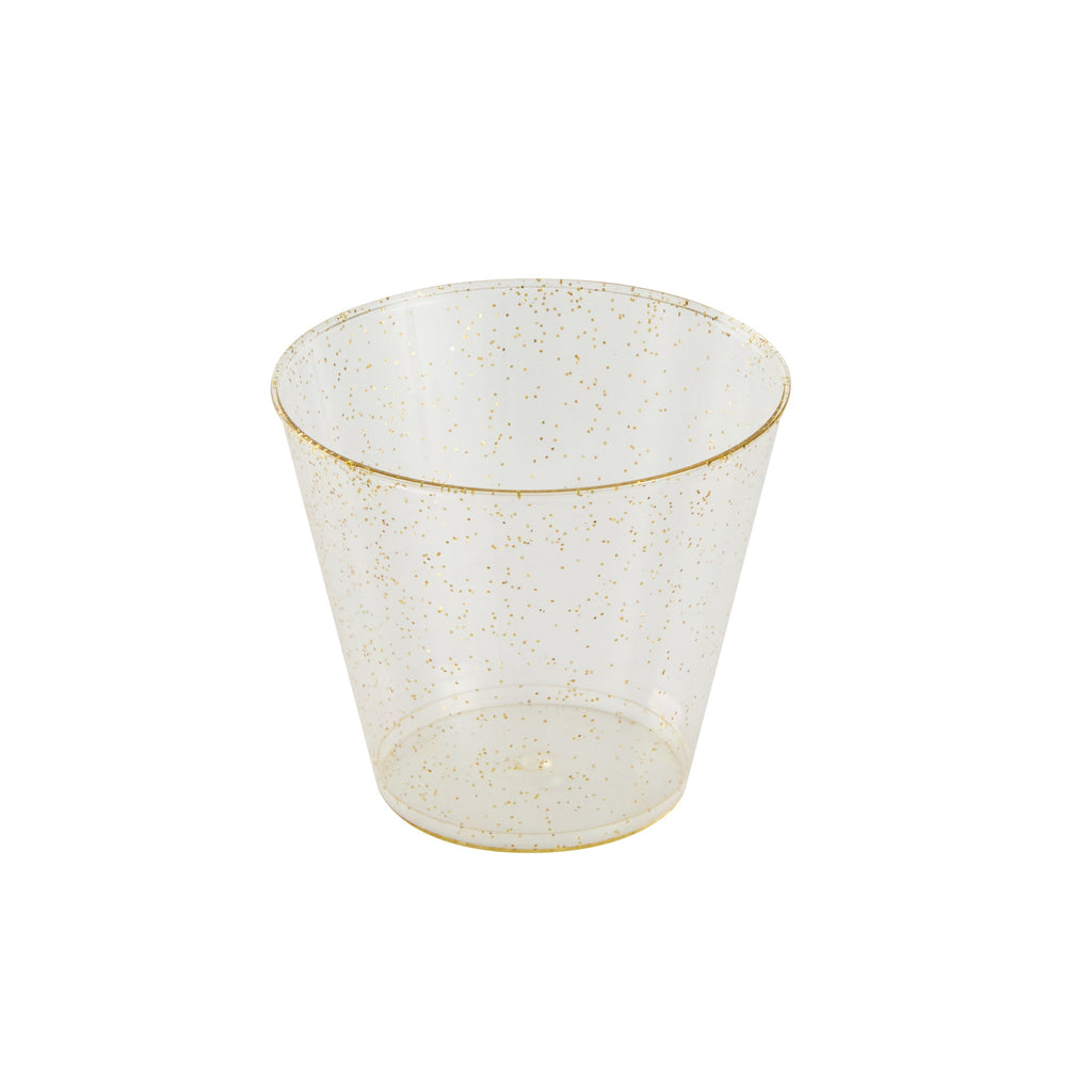 Chef 101 5 oz Gold Glitter Plastic Tumbler - 2 3/4" x 2 3/4" x 2 1/4" - 20 count box