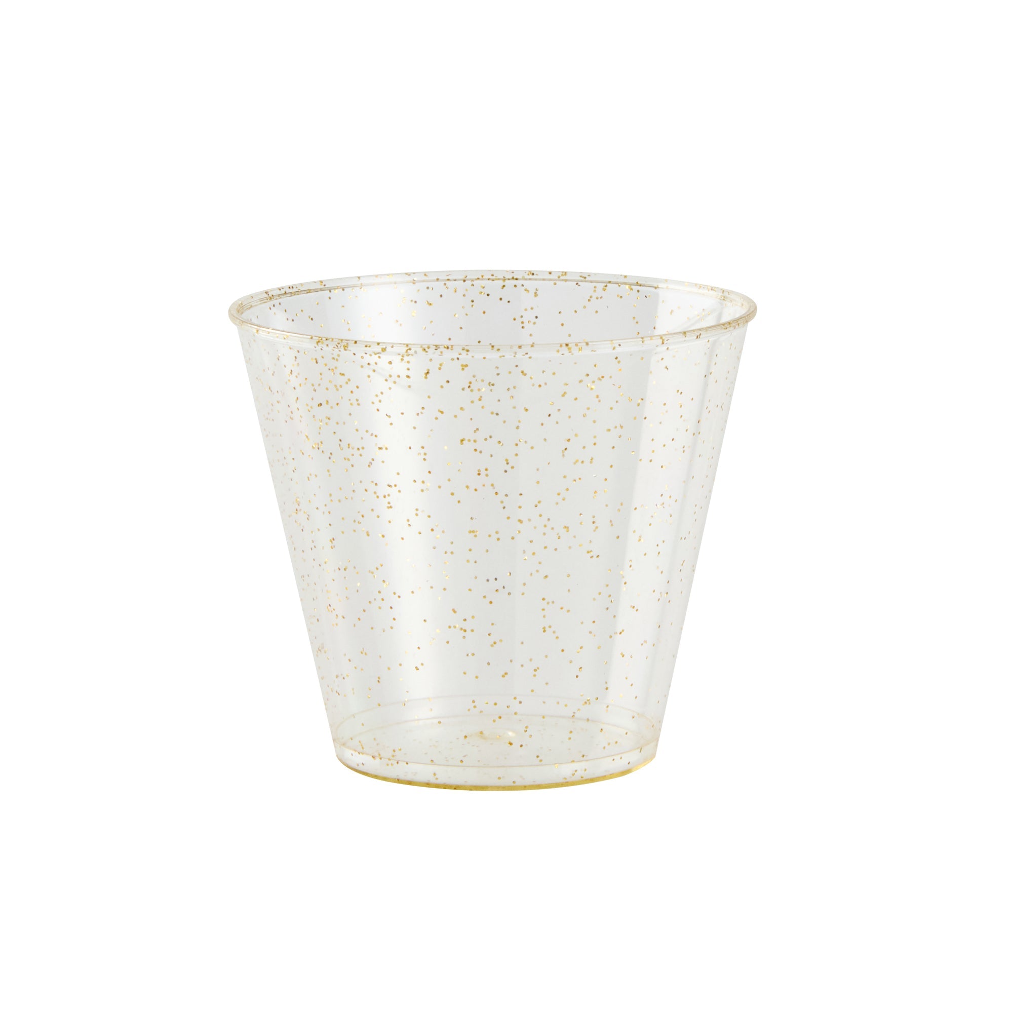 Chef 101 5 oz Gold Glitter Plastic Tumbler - 2 3/4" x 2 3/4" x 2 1/4" - 20 count box
