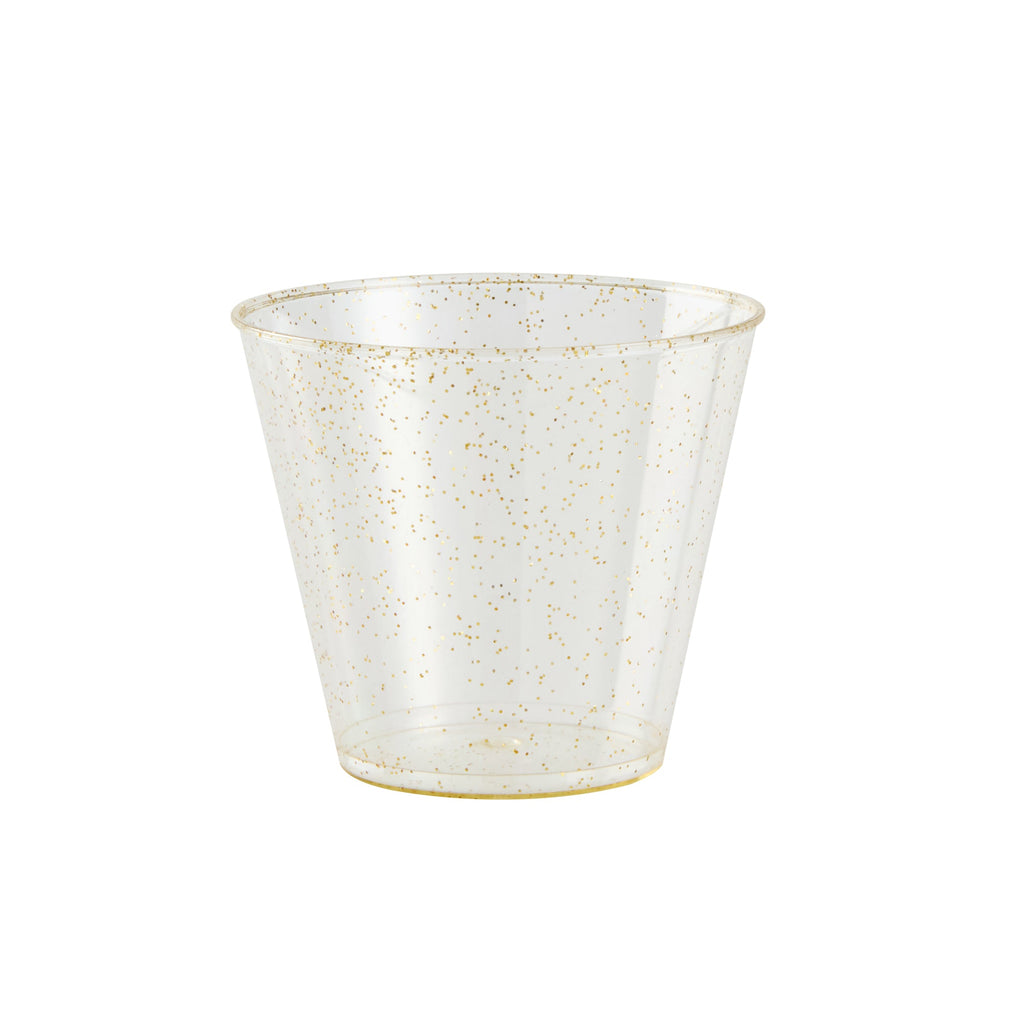 Chef 101 5 oz Gold Glitter Plastic Tumbler - 2 3/4" x 2 3/4" x 2 1/4" - 500 count box