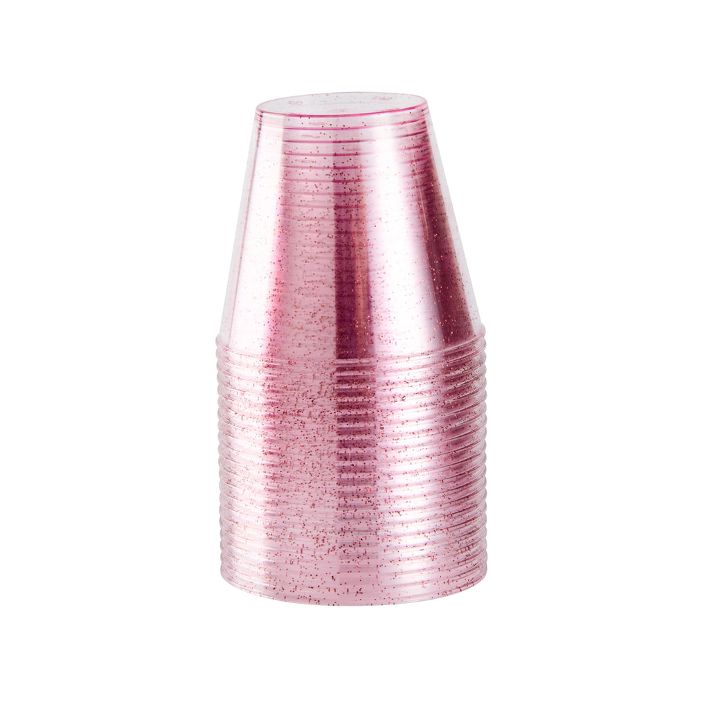 Chef 101 5 oz Pink Glitter Plastic Tumbler - 2 3/4" x 2 3/4" x 2 1/4" - 20 count box