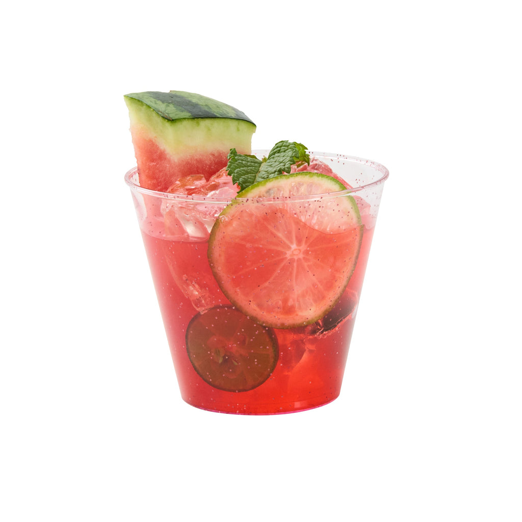 Chef 101 5 oz Pink Glitter Plastic Tumbler - 2 3/4" x 2 3/4" x 2 1/4" - 500 count box